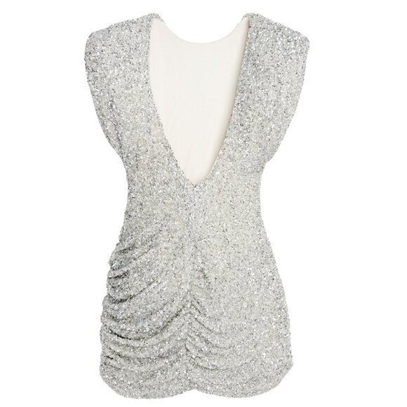 NWT ZARA ZW COLLECTION SILVER SEQUIN MINI DRESS OPEN BACK STUNNING GLAM MEDIUM - Picture 4 of 10